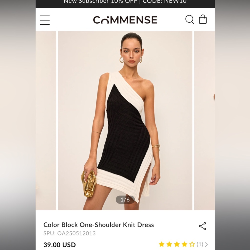 Commense One-Shoulder Dress in Black and Cream